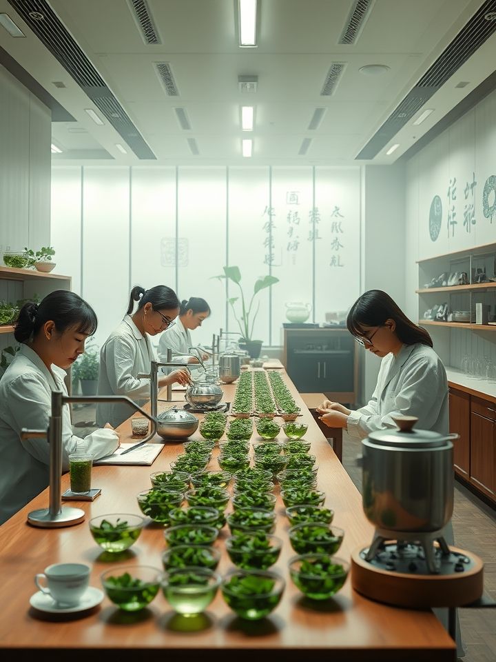 龙的良方式茶研发团队在实验室调试新季产品