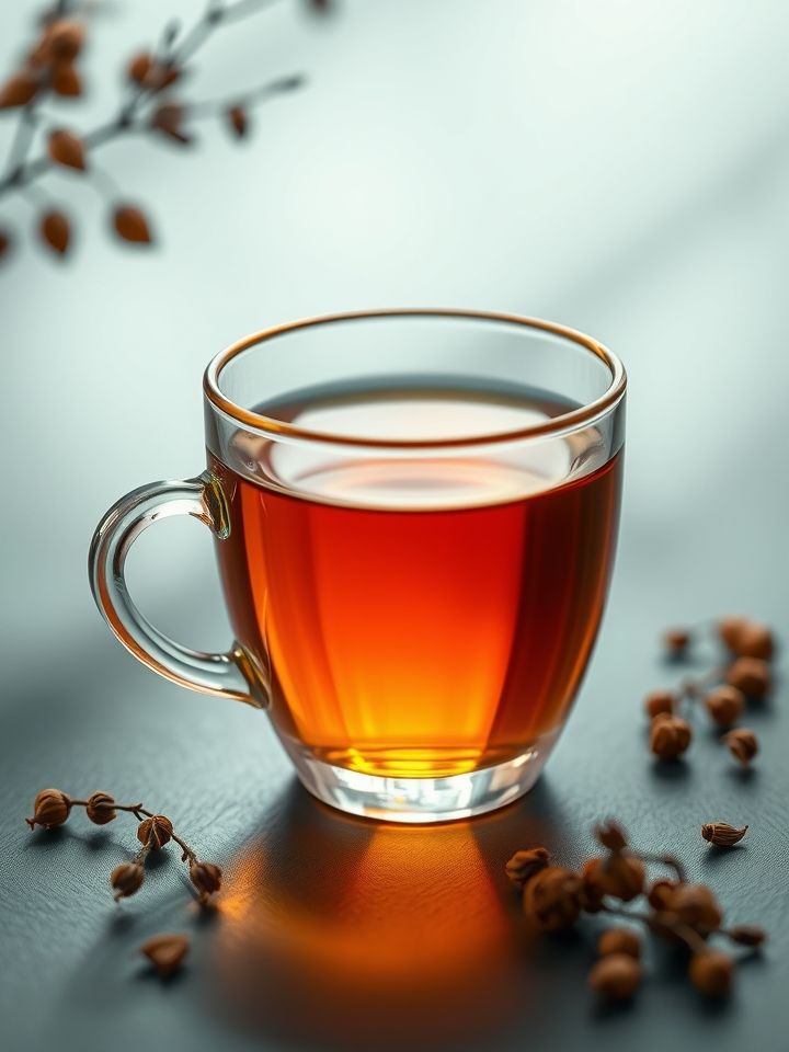 琉璃杯中透亮橙红茶汤，边缘显现标志性金圈