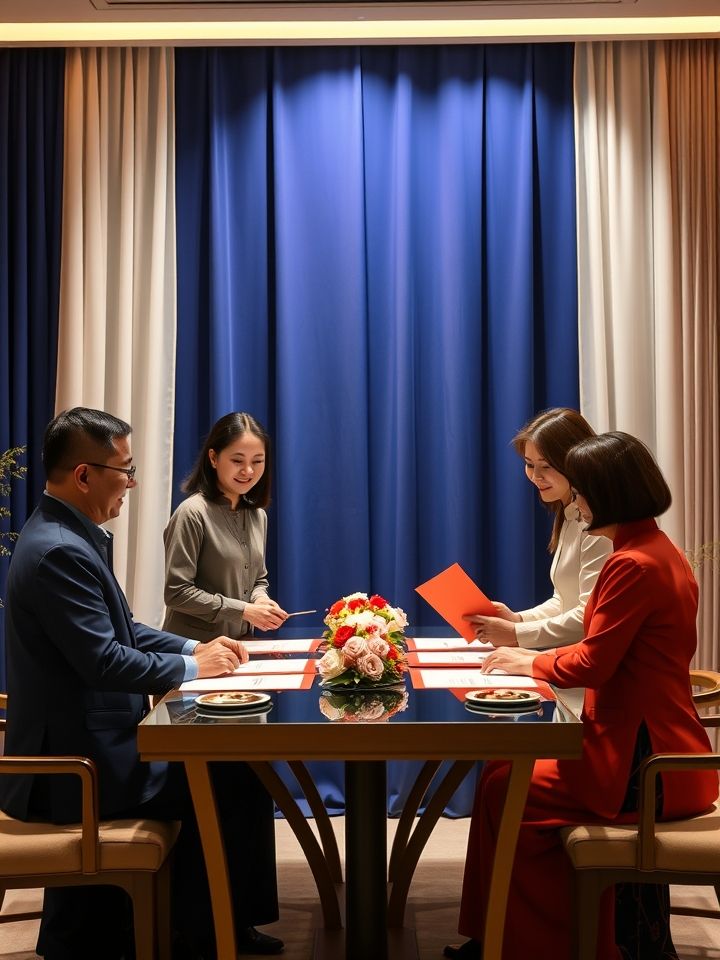 签约仪式现场照片，加盟商与品牌方互动场景
