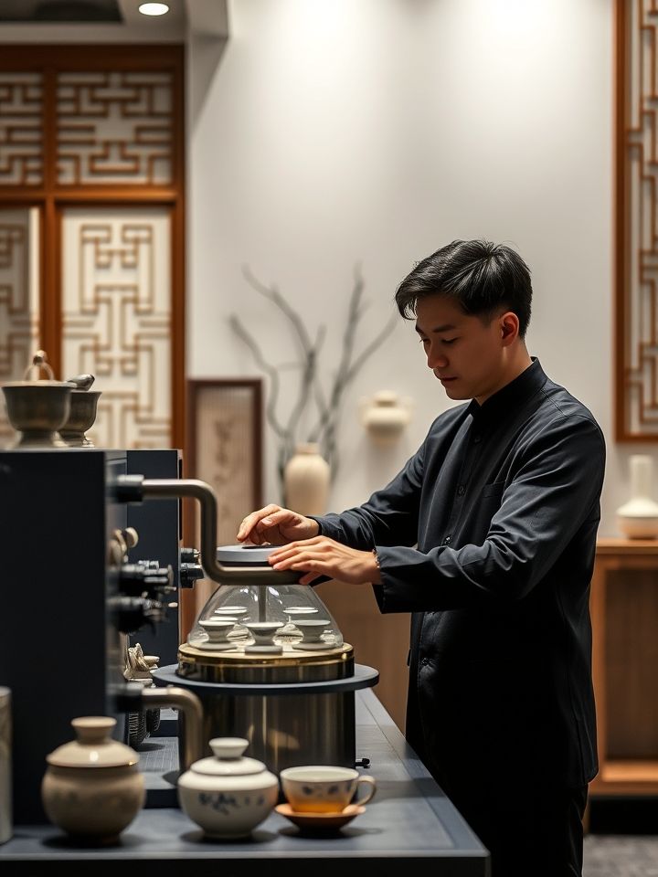 加盟商培训现场，专业导师演示萃茶设备操作