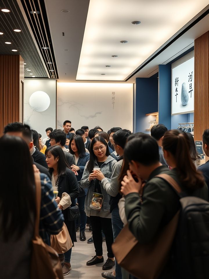 门店实景拍摄，展示顾客排队购买限定款龙年限定茶饮的热闹场景