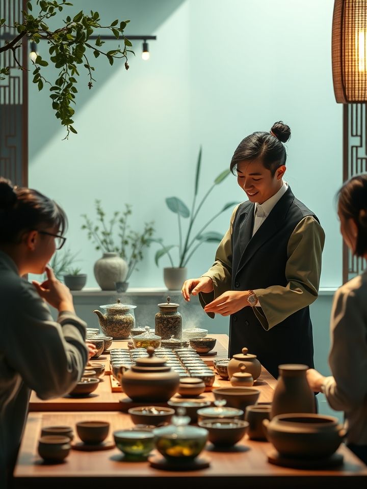 展示总部技术导师现场指导茶饮调配的加盟培训图
