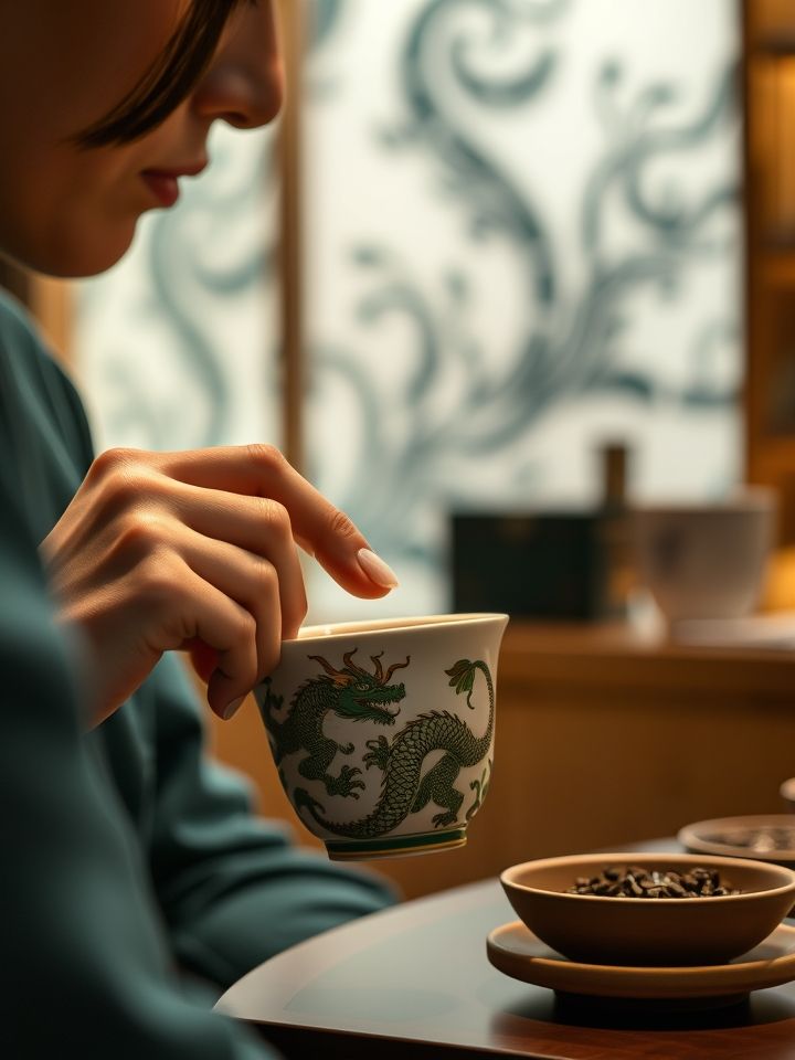 顾客在总部体验店用特制龙纹杯品尝限定款茶饮