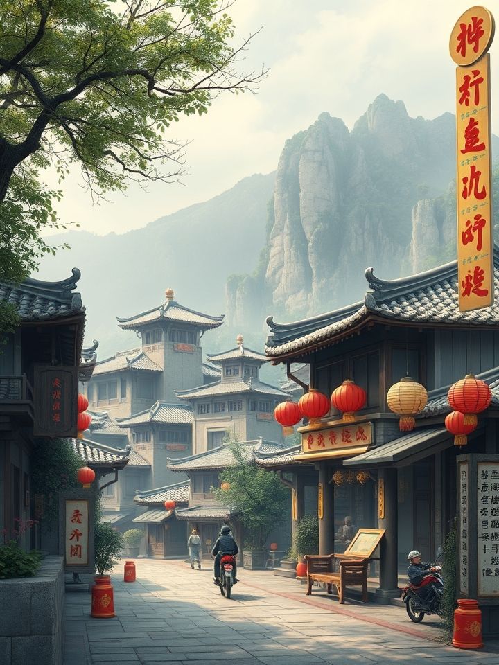 展示品牌门店实景，古风茶饮空间，店员着汉服制作饮品