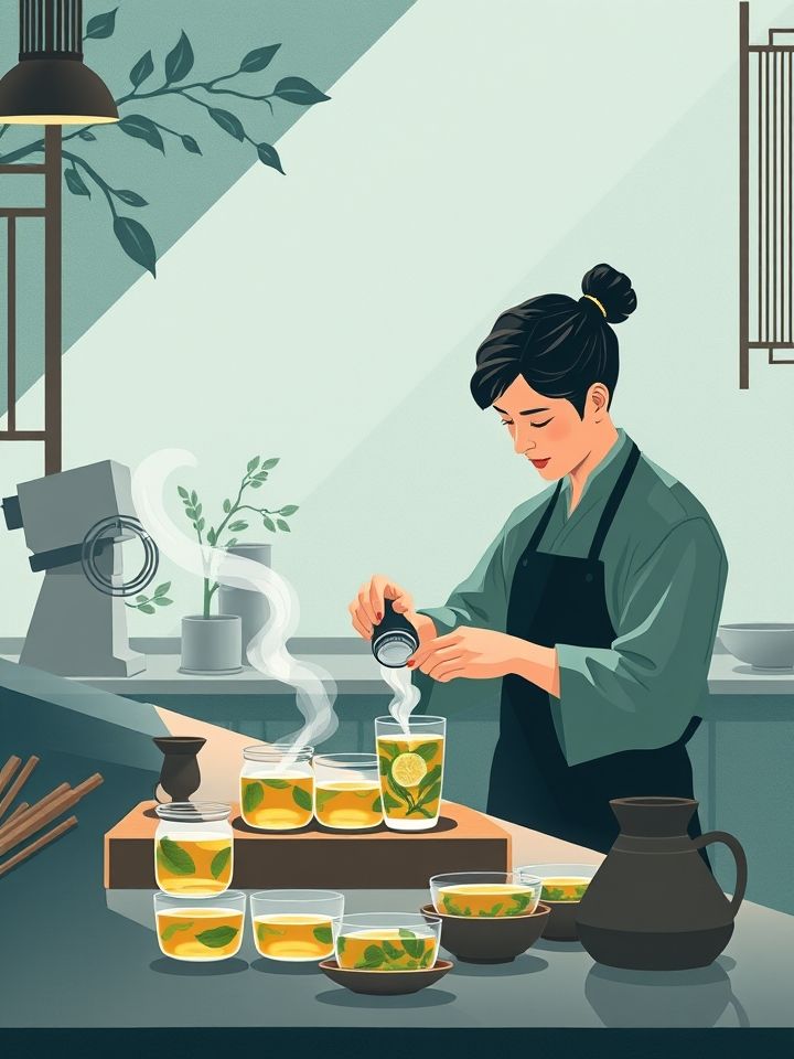 展示加盟商培训现场，技术导师指导茶饮制作