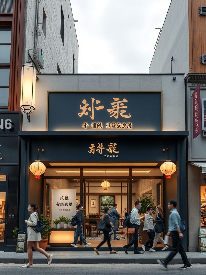甘肃某商业区“龙的良方式茶”门店实景图，顾客络绎不绝
