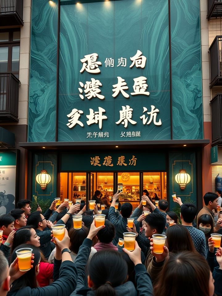 兰州奶茶市场再添新势力！“龙的良方式茶”旗舰店盛大开业相关的**插图1**: 繁华的兰州街头，“龙的良方式茶”旗舰店门庭若市，顾客手持特色饮品露出满意笑容。
