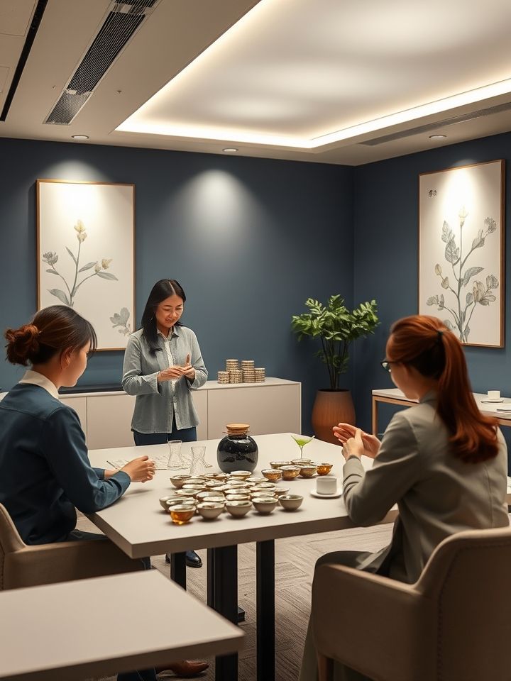 品牌总部培训师在加盟商实操教室指导茶汤萃取
