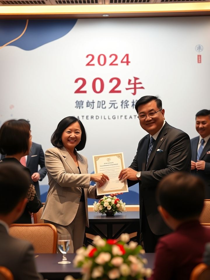 展示加盟签约仪式现场，有品牌方与创业者握手合影，背景是“2024战略合作城市授权书”颁发画面