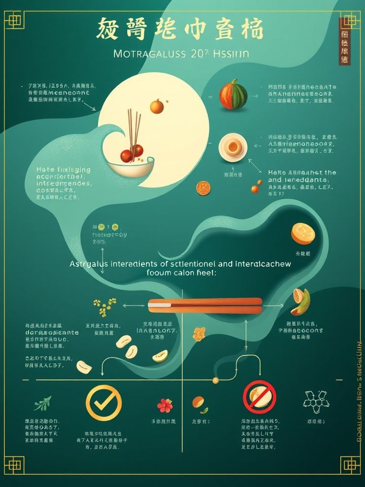 动态示意图呈现黄芪与不同食材组合成分融合过程，标注推荐与禁忌组合分子交互差异