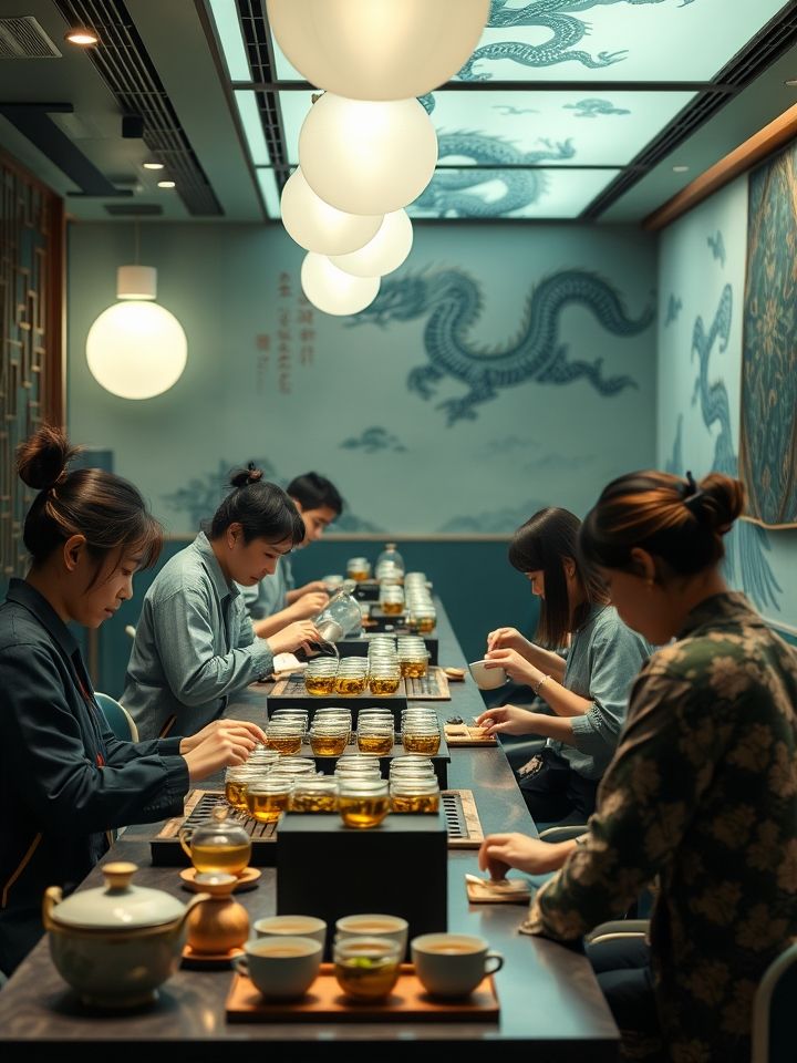 呈现龙的良方式茶加盟商培训现场设备操作、饮品调配等实操教学场景