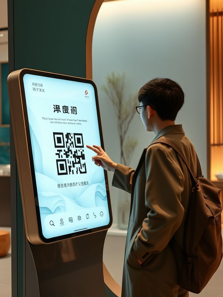 消费者在门店电子屏前扫码参与会员活动