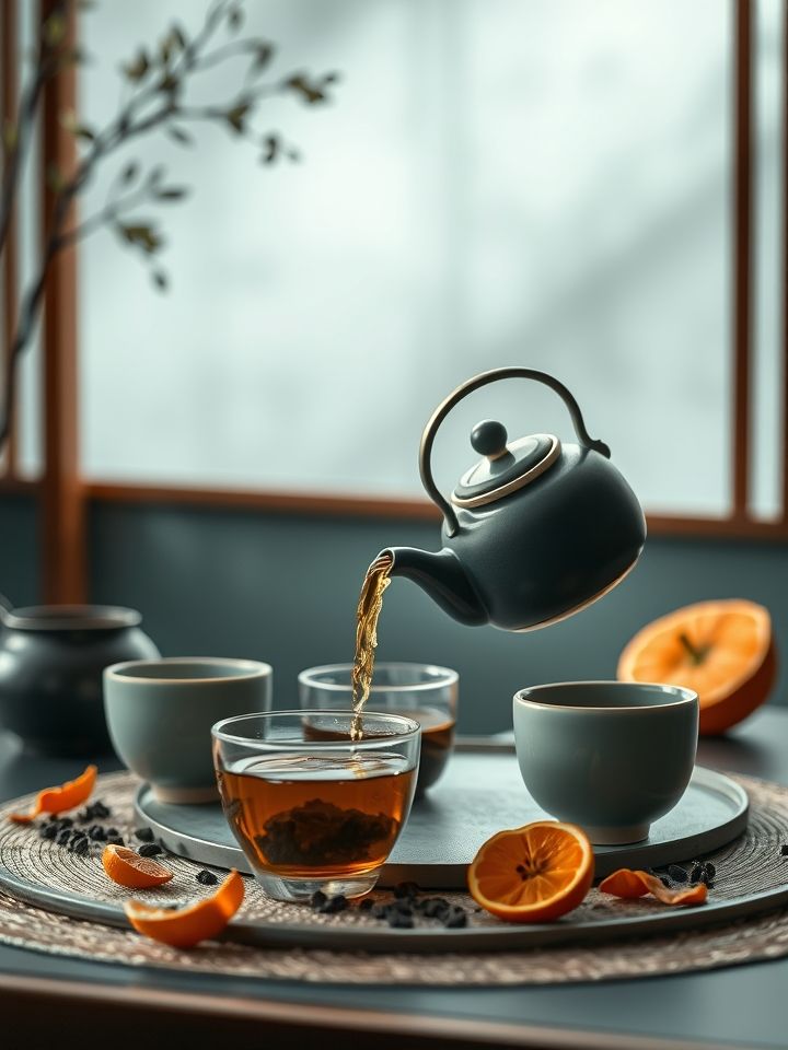 普洱茶加陈皮泡茶喝有什么功效相关的1. **理气健脾，助力消化**</p>
<p>陈皮富含挥发油，可促进脾胃运化[2][5]，搭配普洱茶的消食解
