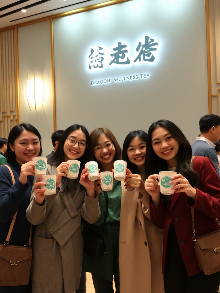 龙的良方奶茶店加盟店相关的**插图1**：杭州新店开业现场，顾客手持“龙的良方式茶”特色杯身与龙形LOGO合影</p>
<ol>
<li>插图提示