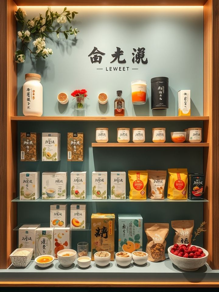 产品组合展示，招牌龙井鲜奶茶、节气限定果茶与创意小食组成九宫格，核心产品线满足早午餐、下午茶、夜宵多时段消费场景