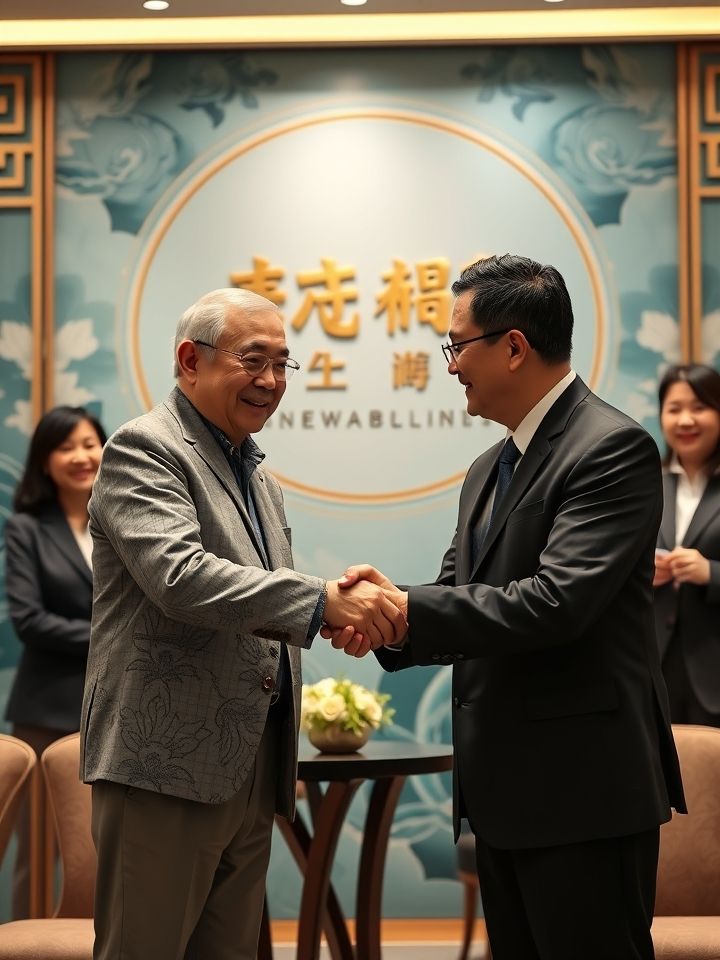 投资人与总部代表握手合影，背景为品牌文化墙的加盟签约仪式现场图