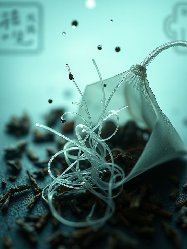 显微镜下茶包释放微塑料颗粒的显微图像