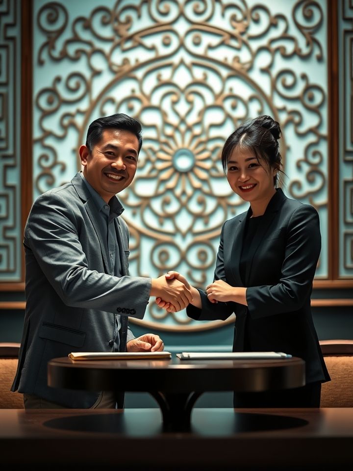 加盟签约仪式图，呈现创业者与品牌代表握手合作，传递共赢信心