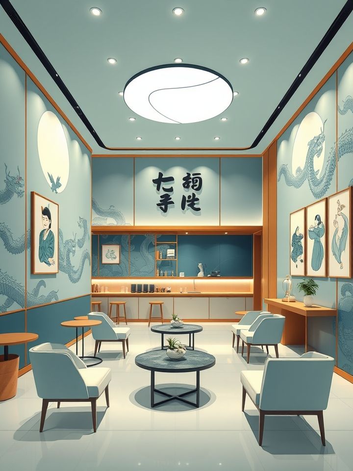 奶茶店茶饮加盟奶茶加盟费多少相关的**插图1**：龙的良方式茶标准门店形象（建议：展示品牌VI统一的现代茶饮空间，突出