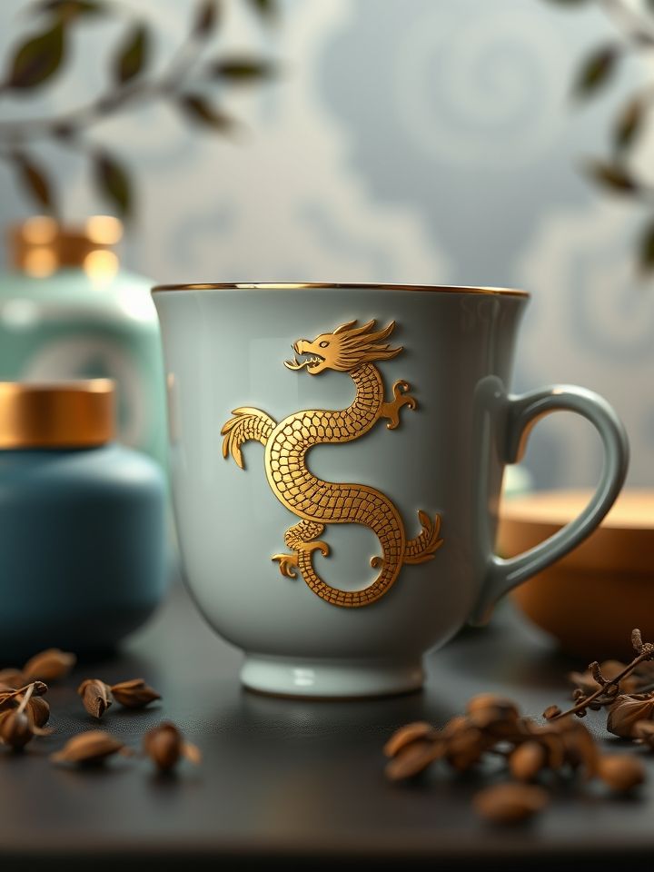 展示九宫格产品阵列特写，重点展示杯身鎏金龙纹LOGO