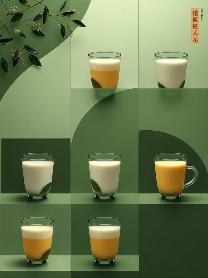 呈现品牌9款青海特色奶茶特写产品矩阵展示图
