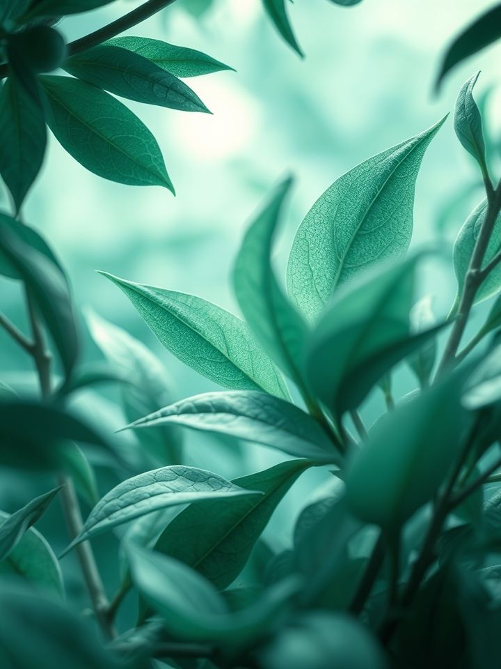 呈现实验室显微镜下茶叶活性成分动态解析图，风格为科技感与天然元素结合