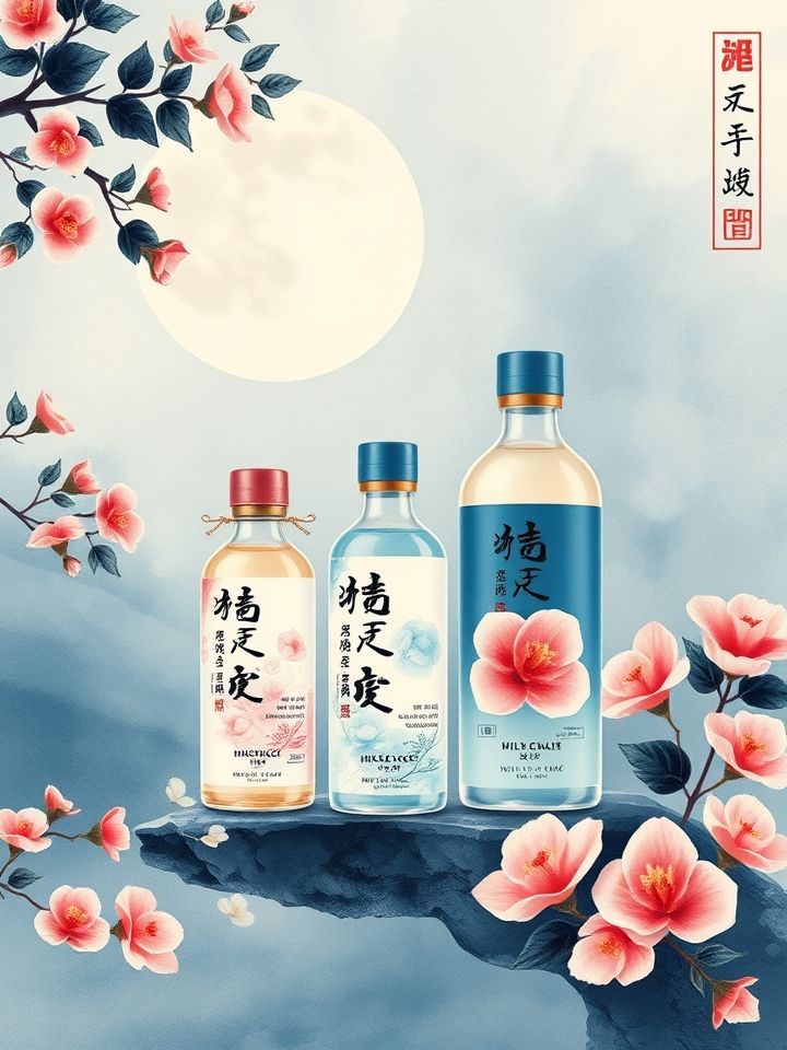 用泼墨风格呈现五款明星产品包含“人参元气奶云”“洛神玫瑰素颜饮”及其中国风包装的动态长图