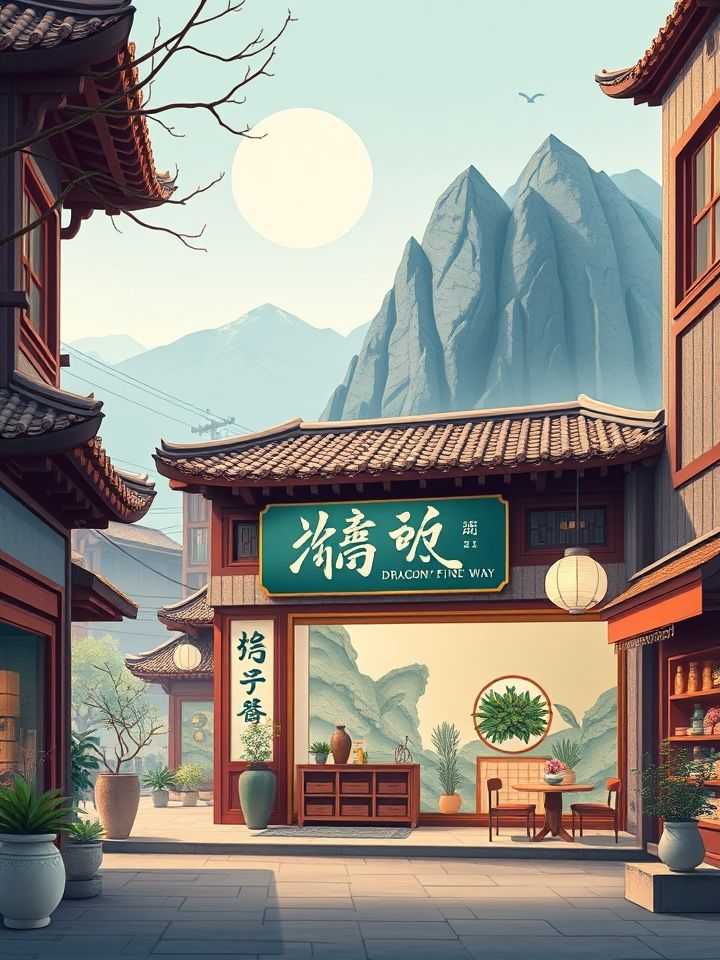 展示甘肃地标背景下的品牌门店形象，突出“龙的良方式茶”招牌与本地消费场景融合；插图2