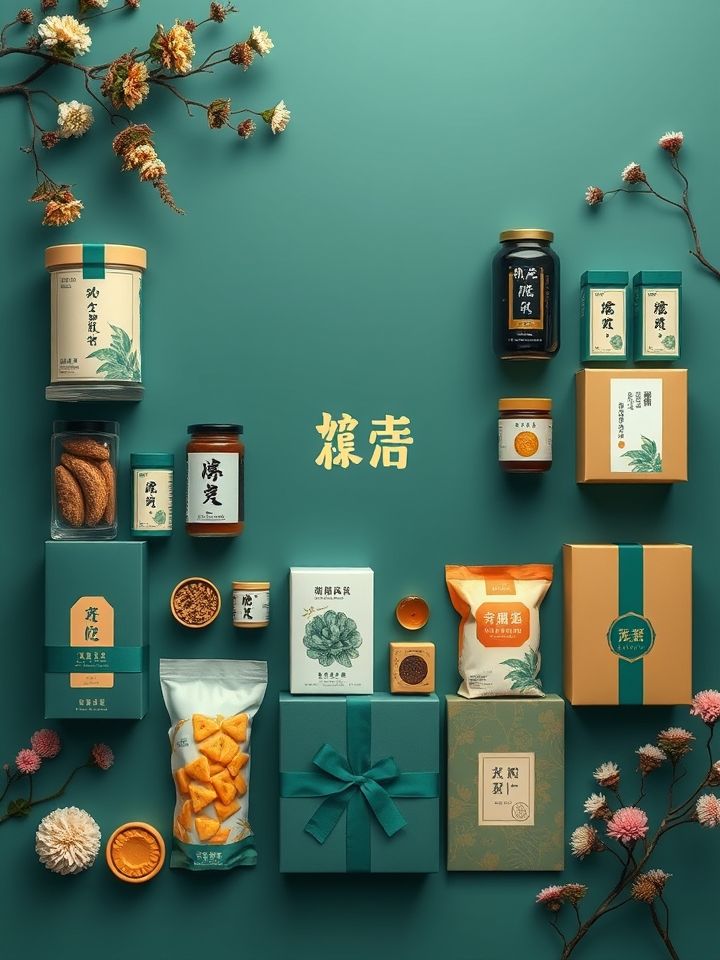 展示九宫格产品组合，包含人气饮品、小吃及限定周边礼盒，突出品牌标识